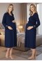 Women's Navy Blue Long Sleeve Stylish Lace Detailed Buttoned 100% Cotton Maternity Dressing Gown Nightgown Set - 2