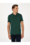 Dark Green Slim Fit 100% Cotton Non-Curling Buttoned Polo Collar Basic T-Shirt 50325323-Vr079