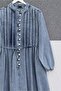 Elastic Sleeves, Lace-Up Waist, Half Buttoned Denim Dress - Ice Blue - 6