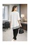 Stylish Crew Neck Asymmetrical Blouse with Lace and Satin Detail - 2