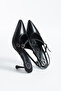 Women's Black Arya Buckle Detailed Pointed Toe Elastic Band Classic Thin Heeled Shoes - 6