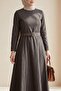 Flared Skirt Zippered Belted Denim Dress - Light Brown - 3