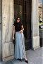 Women's Pleated Long Skirt with Front Slit and Wide Belt
