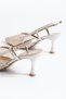 Glamour Women's Mesh Stone Embroidered Pointed Toe Evening Dress Thin Heeled Shoes - 6