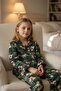 Girl's Pajama Set Khaki Green Color Teddy Bear Patterned Plaid Cotton Long Sleeve - 2