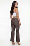Women's Brown Seasonal Elastic Waist Belted Spanish Flare Denim Trousers with Accessories - 5
