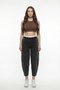 Women's Black Seasonal Baggy Denim Trousers with Ribbed Waist and Elastic Accessories