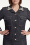 Women's Black Seasonal Elastic Waist Buttoned Stoned Denim Skirt-Jacket Set - 3
