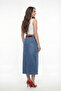Women's Navy Blue Seasonal Elastic Waist Belted Zippered Special Design Pencil Skirt - 4