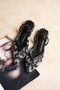 Daisy Patterned Upper Part of the Shoe, Low Heel, Rubber Sole, Back Rubber Detail, Evening Dress Shoes. - 2