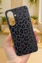Samsung Galaxy A37 Compatible Black Leopard Patterned Silicone Shock Absorbing Classic Protected Rubber Case