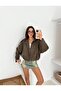Oversize Khaki Suede Fabric Jacket with Epaulet Detail - 3