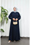 Gipe Detailed Long Zippered Robe with Sleeve Ends in Navy Blue Hnt70051 - 2