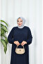 Gipe Detailed Long Zippered Robe with Sleeve Ends in Navy Blue Hnt70051 - 6