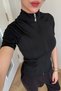 Range Women's Short Sleeve Zipper Pocket Black Fitness Fit Sports Blouse