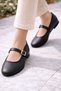Stylish Women's Ballerina Shoes with Single Strap and Gold Buckle and Elastic - 3