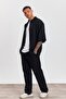 Men's Black Oversize Top and Bottom Set – Wide Cut Kimono Sleeve Shirt + Comfortable Pants Ls-5364 - 4