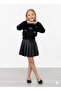 Girl's Bow-Patterned Top with Pleated Leather Skirt, Holiday Outfit - 2