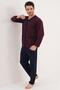3132 Claret Red Large Size Buttoned Men's Pajama Set - 3