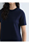 Navy Blue Crew Neck Stone Mini Knit Dress - 3