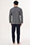 3132 Navy Blue Large Size Men's Button-Down Pajama Set - 3