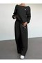 Women's Printed Figure Horse Kayık Neck Straight-Leg Jogger Top and Bottom Tracksuit Set - 6