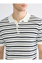 Ecru Striped Men's Polo Neck Knit Sweater - 3