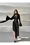 Scarf Detail Spanish Sleeve Satin Blouse - Black - 2