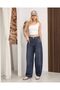 Women's Navy Blue Low Waist Wide Leg Baggy Jean Trousers Skater Model Loose Fit Lycra-Free Denim - 8