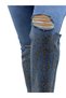 Plus Size Denim Ripped and Frayed Detailed Stone Embellished Skinny Leg Women's Trousers - 2