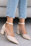 Women's Holy Beige Short Thick Heeled Casual Comfortable Shoes - 2