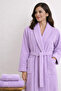 Women's Bathrobe Set 100% Cotton Certified 3-Piece Shawl Collar Bathrobe and Towel Set - Lilac - 6