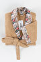 Fiore Women's Bathrobe 100% Certified Cotton, 1 Piece, Floral Patterned Shawl Collar Bathrobe / Dressing Gown - Beige - 3
