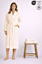 Women's Bathrobe Set 100% Cotton Certified 3-Piece Striped Shawl Collar Bathrobe and Towel Set - Cream