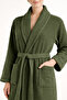 Striped Women's Bathrobe Set 100% Certified Cotton 2 Pieces, Shawl Collar Bathrobe + Head Towel - Dark Green - 4