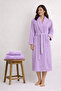 Women's Bathrobe Set 100% Cotton Certified 3-Piece Shawl Collar Bathrobe and Towel Set - Lilac - 7