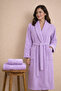 Women's Bathrobe Set 100% Cotton Certified 3-Piece Shawl Collar Bathrobe and Towel Set - Lilac - 2