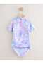 Sun Protection Upf50 Two-Piece Bottom-Top Lilac Purple Butterfly Pattern Short Sleeve Swimsuit Alyh39000-Without Hat - 6