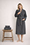 Women's Bathrobe Set 100% Cotton Certified 3-Piece Shawl Collar Bathrobe and Towel Set - Anthracite - 6