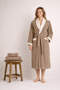 Women's Bathrobe Set 100% Cotton Certified 3-Piece Contrast Striped Shawl Collar Bathrobe and Towel Set - Beige - 6