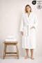 Women's Bathrobe Set 100% Cotton Certified 3-Piece Shawl Collar Bathrobe and Towel Set - White
