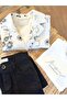 Premium Series-Embroidered Linen Jacket-T-Shirt and Denim Trousers 3-Piece Set - 6