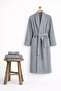 Women's Bathrobe Set 100% Cotton Certified 3-Piece Striped Shawl Collar Bathrobe and Towel Set - Gray - 2