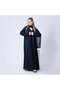 Abaya Sillano by Marviana with Original Blazer Fabric and a Half-Klouche Cut, Black and Gold Sillano Chest Design.