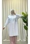 Linen Low-Sleeve Daisy Embroidered Oversized Tunic Shirt