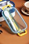 Double Layer Stainless Steel Lunch Box - 1400 ml (with Fork and Spoon) Lunch Box (Yellow) - 7