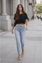 Women's Crew Neck Textured Short Sleeve Accordion Model Design Sporty Stylish Cropped Blouse - 2