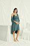 Women'S, Viscose, Green, Knee Length, Lace, Maternity Nightgown Set - 2