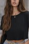 Women's Crew Neck Textured Short Sleeve Accordion Model Design Sporty Stylish Cropped Blouse - 6