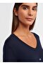 10427 V-Neck Sleeveless Pullover with Slit - Navy Blue - 2